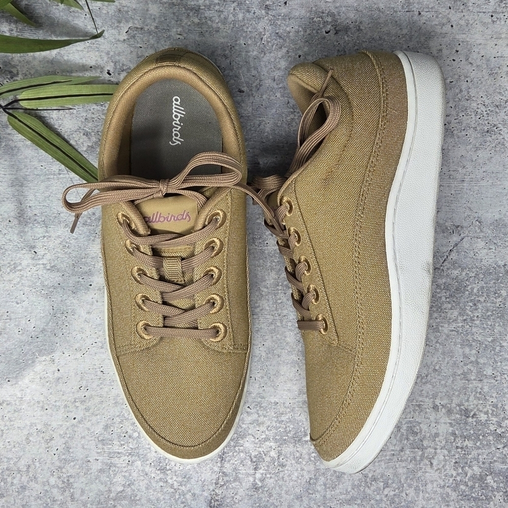 Allbirds Womens Hazy Beige Canvas Pacers Laced Sneakers Size 10